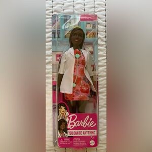 NIB Doctor Barbie with Curvy Body Type Brunette Hair Wearing Coat Stethoscope
